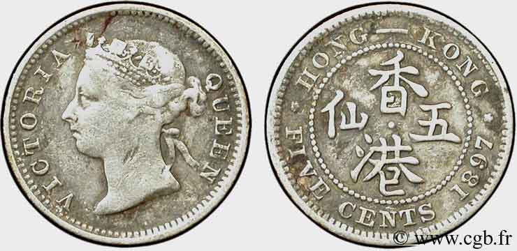 HONG KONG 5 Cents Victoria 1897  TB 