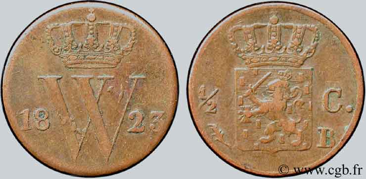 PAYS-BAS 1/2 Cent  emblème monogramme de William Ier 1823 Bruxelles TTB 