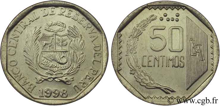 PÉROU 50 Centimos emblème 1998  SPL 