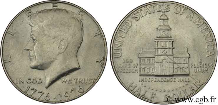 ÉTATS-UNIS D AMÉRIQUE 1/2 Dollar Kennedy / Independence Hall bicentennaire 1976 Philadelphie TTB 