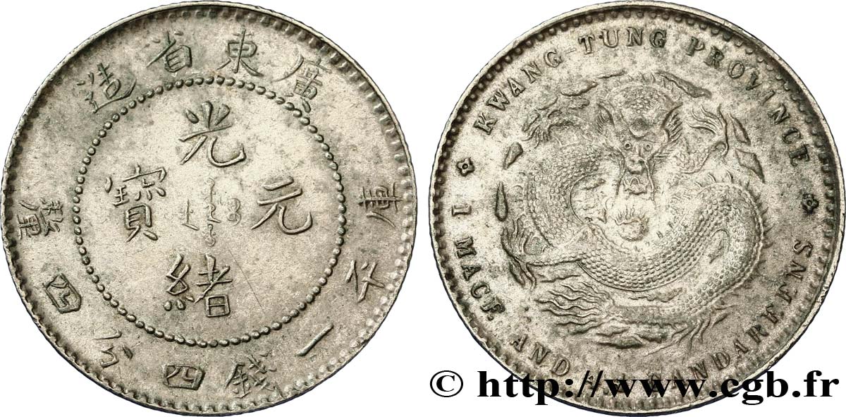 CHINE 20 Cents province de Guangdong - Dragon 1890-1908 Guangzhou (Canton) TTB+ 