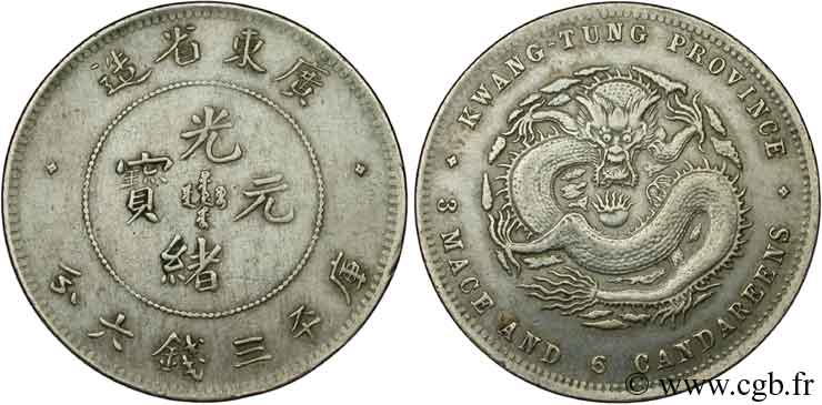 CHINE 50 Cents  province de Kwangtung empereur Kuang Hsü, dragon 1890-1908 Guangzhou (Canton) TTB+ 