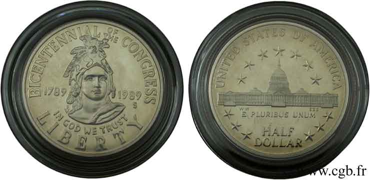 ÉTATS-UNIS D AMÉRIQUE 1/2 Dollar BE bicentennaire du Congrès buste de la Liberté / bâtiment du Capitole 1989 Denver FDC 