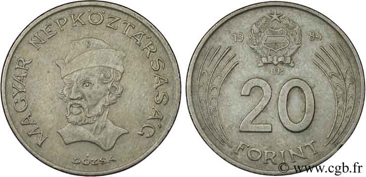 HONGRIE 20 Forint commandant Dozsa 1984 Budapest TTB 