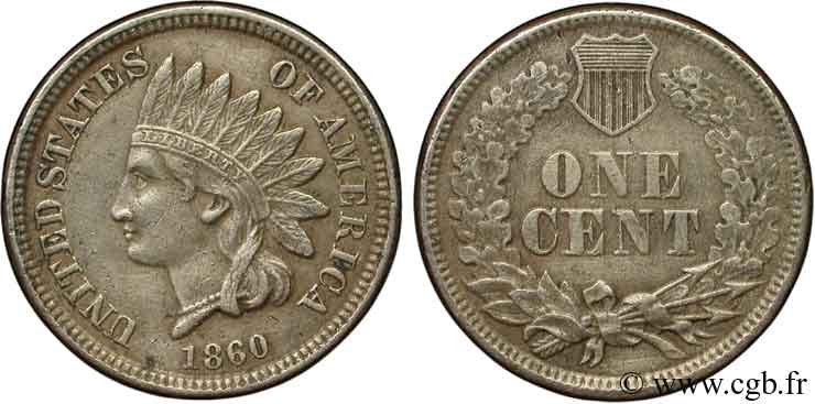 ÉTATS-UNIS D AMÉRIQUE 1 Cent tête d’indien 1860 Philadelphie TTB+ 