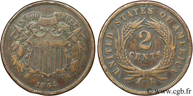 ÉTATS-UNIS D AMÉRIQUE 2 Cents 1864 Philadelphie TB+ 