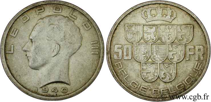 BELGIQUE 50 Francs Léopold III légende Belgie-Belgique position A 1940  TTB 