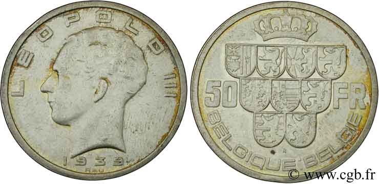 BELGIQUE 50 Francs Léopold III légende Belgique-Belgie position A 1939  TTB 