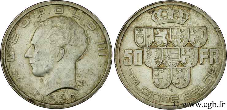 BELGIQUE 50 Francs Léopold III légende Belgique-Belgie position B 1940  TTB 