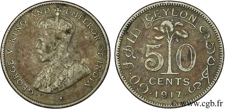 CEYLAN 50 Cents Georges V 1917  SUP 