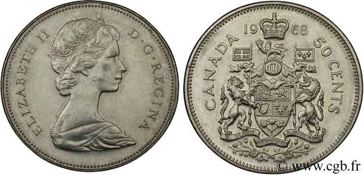 CANADA 50 Cents Elisabeth II / armes du Canada 1968  TTB 
