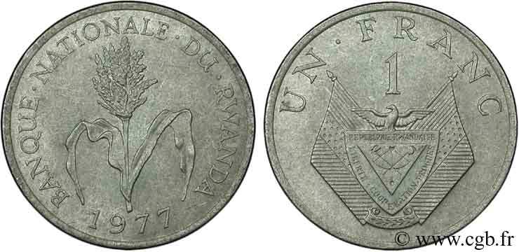 RWANDA 1 Franc emblème / mil 1977  SPL 