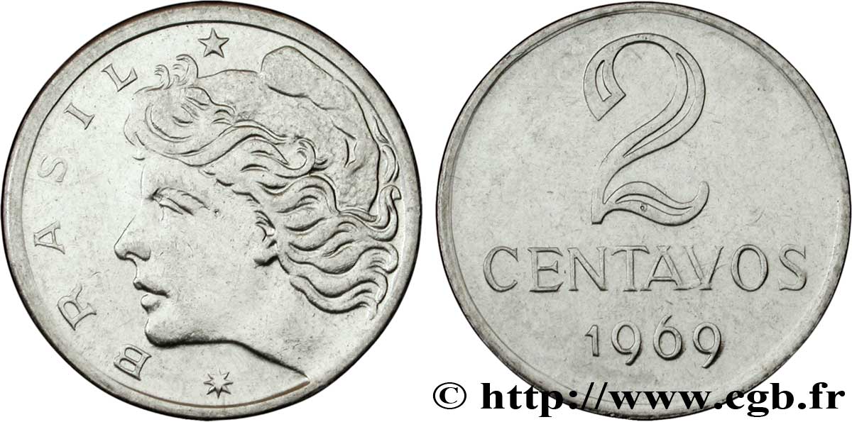 BRÉSIL 2 Centavos 1969  SPL 
