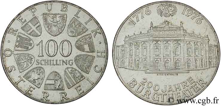 AUTRICHE 100 Schilling 200e anniversaire du Burgtheater de Vienne 1976  SUP+ 
