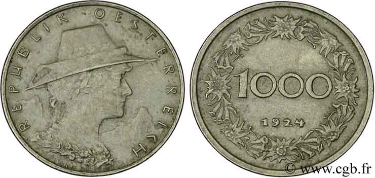 AUTRICHE 1000 Kronen paysanne du Tyrol 1924  SUP 