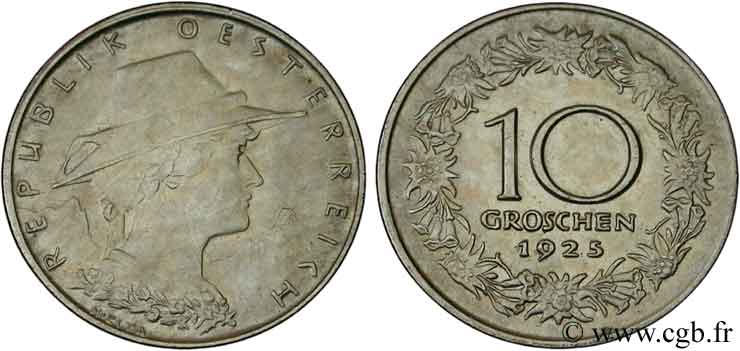 AUTRICHE 10 Groschen paysanne du Tyrol 1925  SUP 