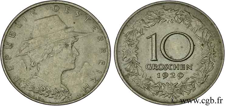 AUTRICHE 10 Groschen paysanne du Tyrol 1929  SUP 