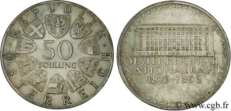 AUTRICHE 50 Schilling 150e anniversaire de la banque nationale autrichienne 1966  SUP 
