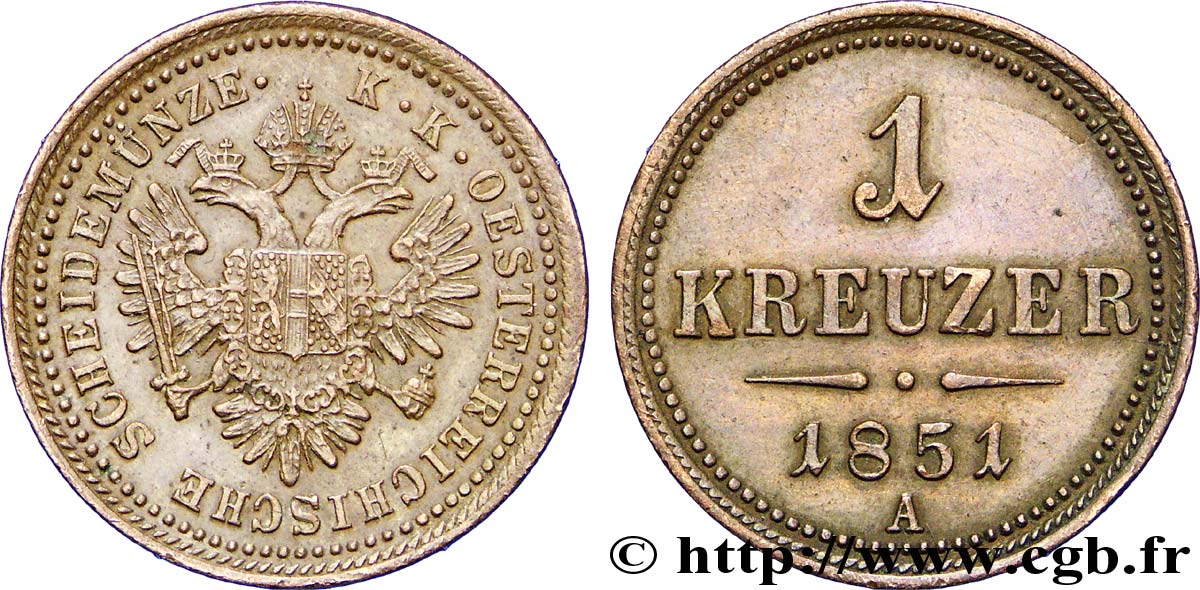 AUTRICHE 1 Kreuzer aigle bicéphale 1851 Vienne SUP 