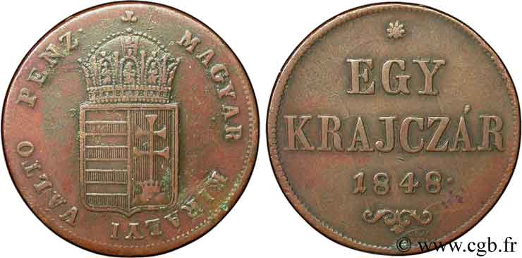 HONGRIE 1 Krajczar monnayage de la guerre d’indépendance 1848  TB 