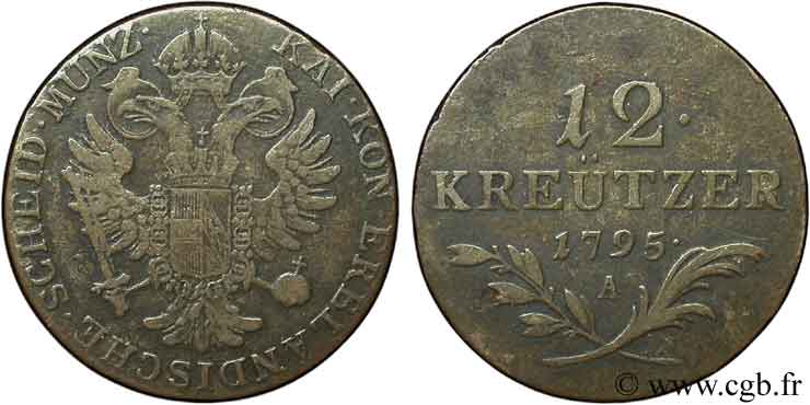 AUTRICHE 12 Kreuzer aigle bicéphale 1795 Vienne TB+ 