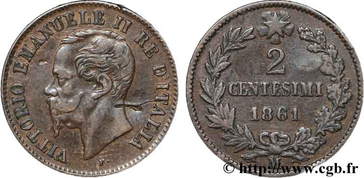 ITALIE 2 Centesimi Victor Emmanuel II 1861 Milan - M TTB 