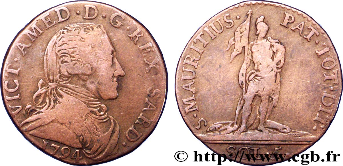 ITALIE - ROYAUME DE SARDAIGNE 5 Soldi Royaume de Sardaigne Victor Amédée III 1794 Turin TB+ 