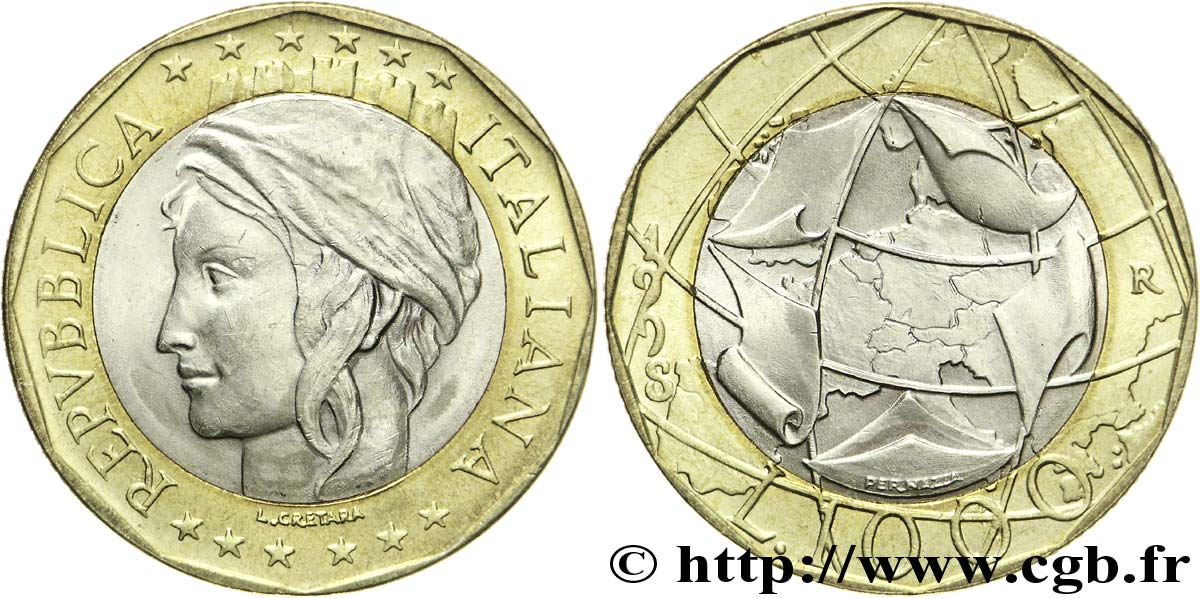 ITALY 1000 Lire Union Européenne 1998 Rome - R MS 