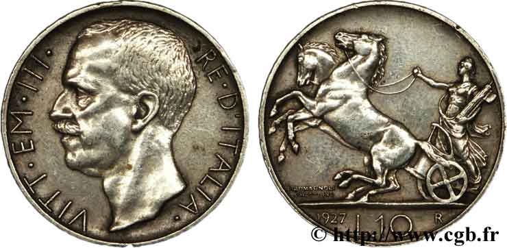 ITALIE 10 Lire Victor Emmanuel III 1927 Rome - R TTB+ 