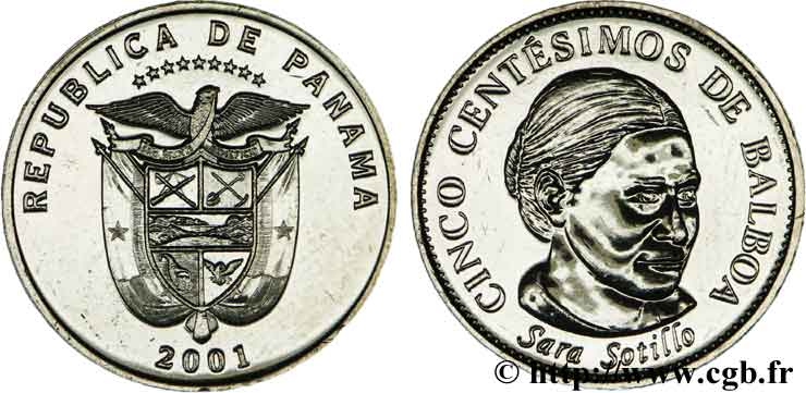 PANAMA 5 Centesimos armes nationales / Sara Sotillo 2001  SPL 