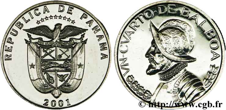 PANAMA 1/4 Balboa armes nationales / Vasco Nunez de Balboa 2001  SPL 