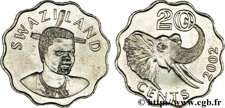 SWAZILAND 20 Cents Roi Msawati III / éléphant 2002  SPL 