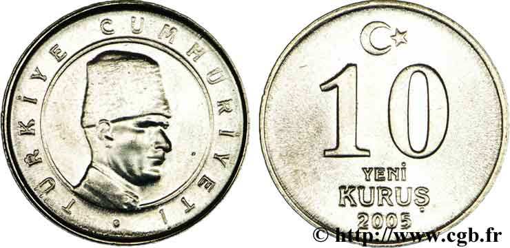TURQUIE 10 Yeni Kurus Kemal Ataturk 2005  SPL 