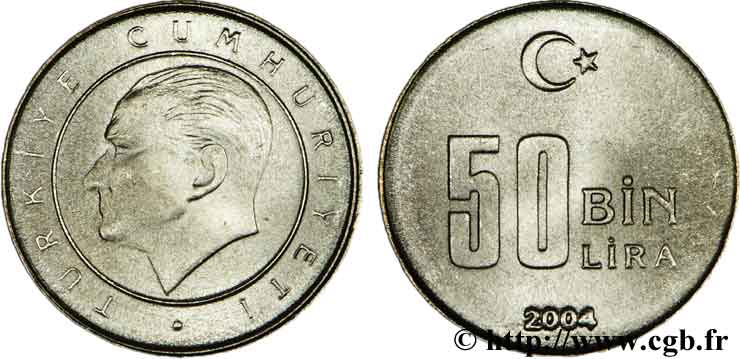 TURKEY 50.000 Lira Kemal Ataturk 2004  MS 