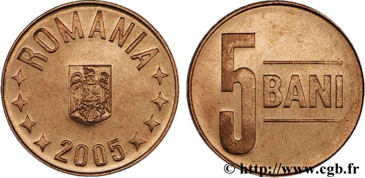 ROMANIA 5 Bani emblème 5 nouveaux Bani = 500 anciens Lei 2005  MS 