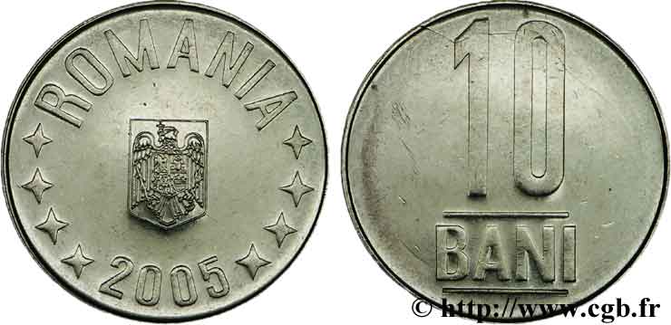 RUMÄNIEN 10 Bani emblème 10 nouveaux Bani = 1000 anciens Lei 2005  fST 