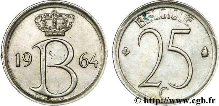 BELGIQUE 25 Centimes légende française, frappe monnaie 1964  SUP 
