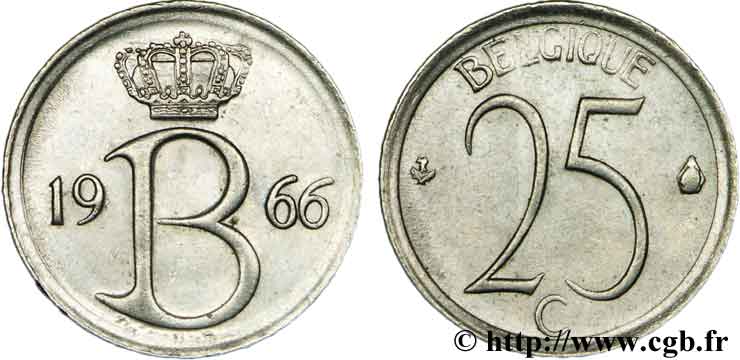 BELGIQUE 25 Centimes légende française, frappe monnaie 1966  SUP 