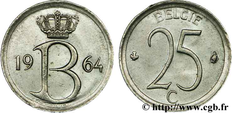 BELGIQUE 25 Centimes légende flamande, frappe monnaie 1964  SUP 