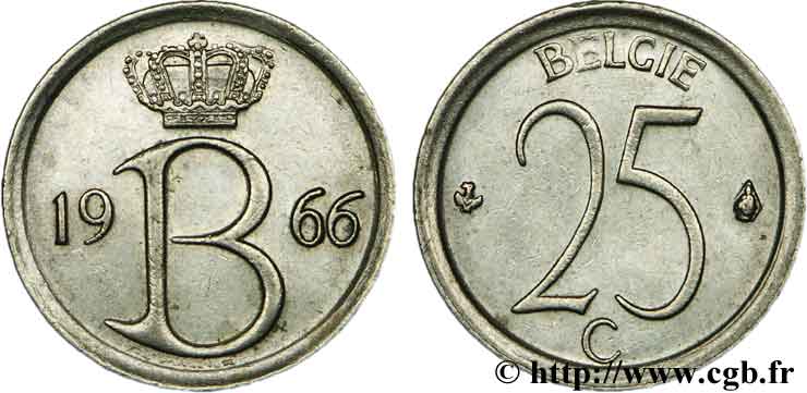 BELGIQUE 25 Centimes légende flamande, frappe monnaie 1966  SUP 