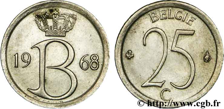 BELGIQUE 25 Centimes légende flamande, frappe monnaie 1968  SUP 