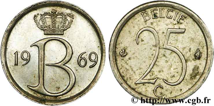BELGIQUE 25 Centimes légende flamande, frappe monnaie 1969  SUP 