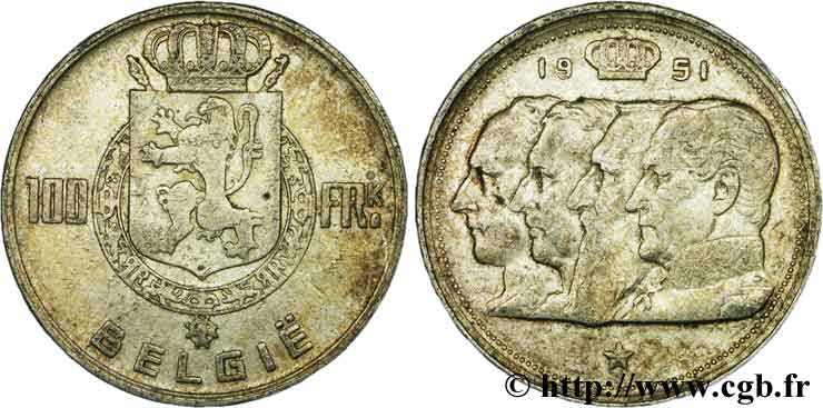 BELGIQUE 100 Francs Quatre rois de Belgique, légende flamande 1951  TB+ 
