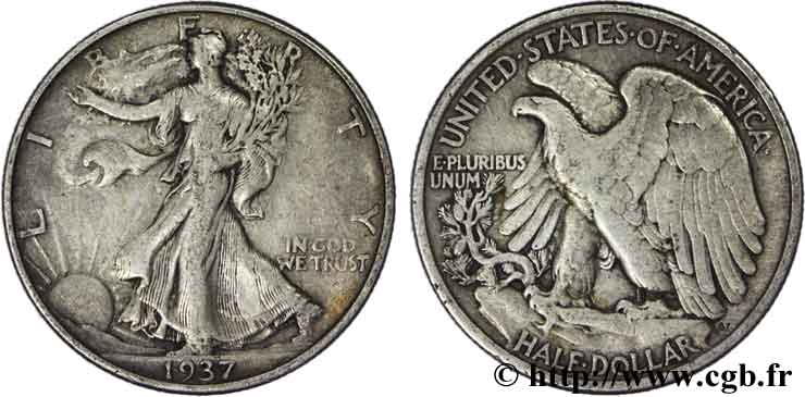 ÉTATS-UNIS D AMÉRIQUE 1/2 Dollar Walking Liberty 1937 Philadelphie TTB 
