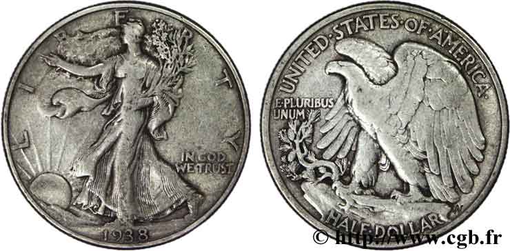 ÉTATS-UNIS D AMÉRIQUE 1/2 Dollar Walking Liberty 1938 Philadelphie TB+ 