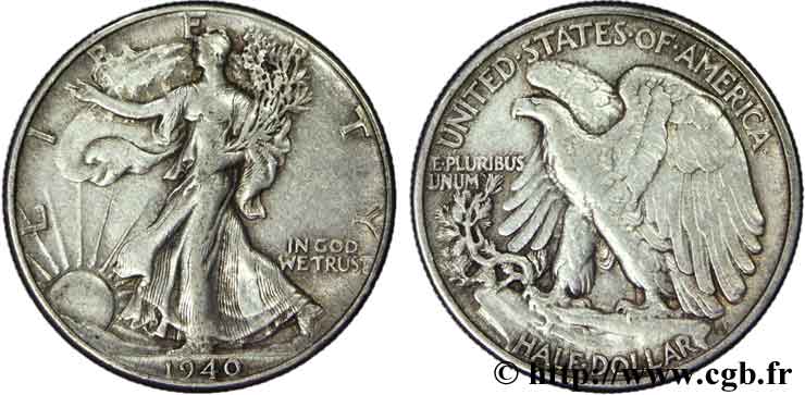 ÉTATS-UNIS D AMÉRIQUE 1/2 Dollar Walking Liberty 1940 Philadelphie TTB 