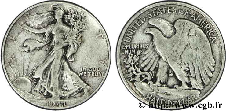 ÉTATS-UNIS D AMÉRIQUE 1/2 Dollar Walking Liberty 1941 Philadelphie TB 
