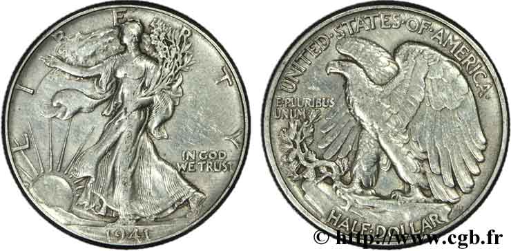 ÉTATS-UNIS D AMÉRIQUE 1/2 Dollar Walking Liberty 1941 Philadelphie TTB 