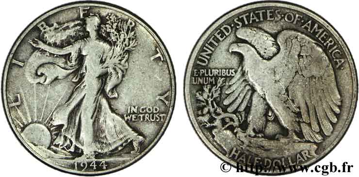 ÉTATS-UNIS D AMÉRIQUE 1/2 Dollar Walking Liberty 1944 Philadelphie TB 