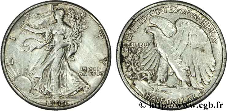 ÉTATS-UNIS D AMÉRIQUE 1/2 Dollar Walking Liberty 1944 Denver TB+ 